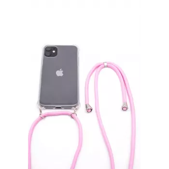 Evelatus Apple iPhone 11 Σιλικόνη Διαφανής Θήκη με Λουράκι Λαιμού TPU Band Διαφανές Ροζ