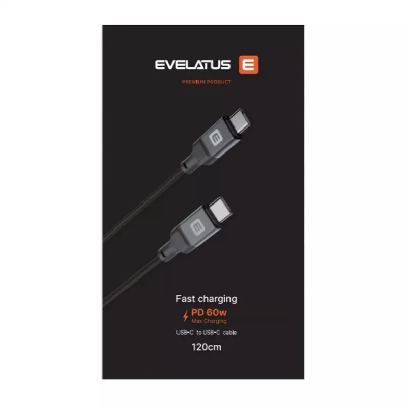 Evelatus Coiled USB-C σε USB-C Καλώδιο 1,2 m 60 W PD πλεκτό Μαύρο