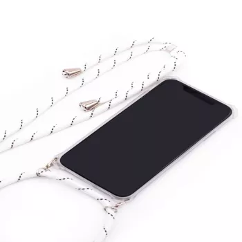 Evelatus Samsung A50 θήκη με λουρί λευκές ρίγες διάφανο
