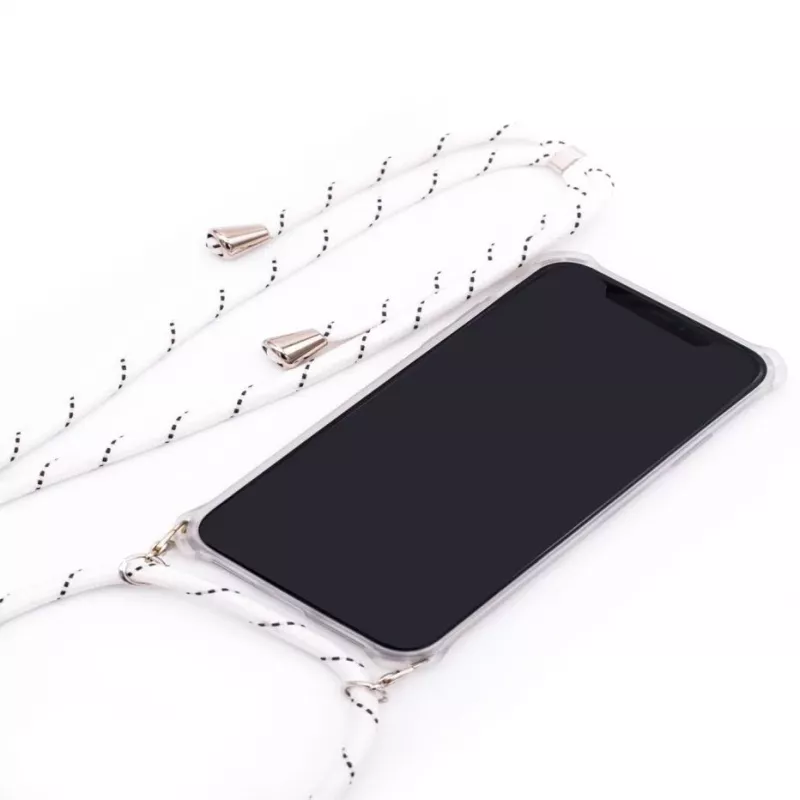 Evelatus Samsung A50 θήκη με λουρί λευκές ρίγες διάφανο