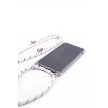 Evelatus Samsung A50 θήκη με λουρί λευκές ρίγες διάφανο