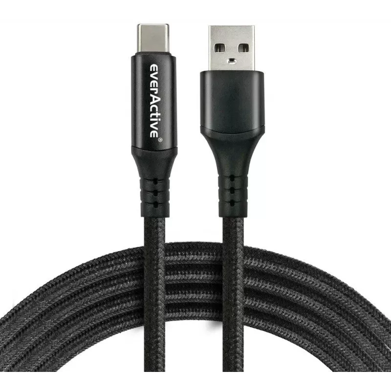 everActive CBB-1CBL Καλώδιο USB-A σε USB-C Πλεκτό με Οθόνη LCD Ένδειξης Ισχύος, 1m, 3A, Μαύρο