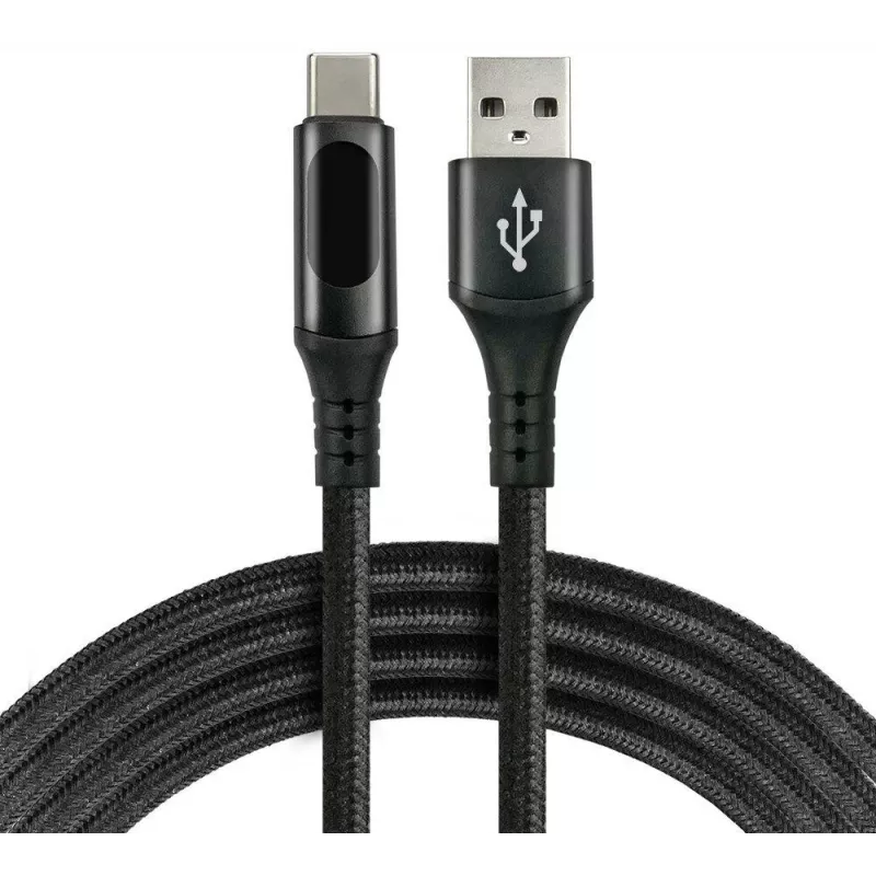 everActive CBB-1CBL Καλώδιο USB-A σε USB-C Πλεκτό με Οθόνη LCD Ένδειξης Ισχύος, 1m, 3A, Μαύρο
