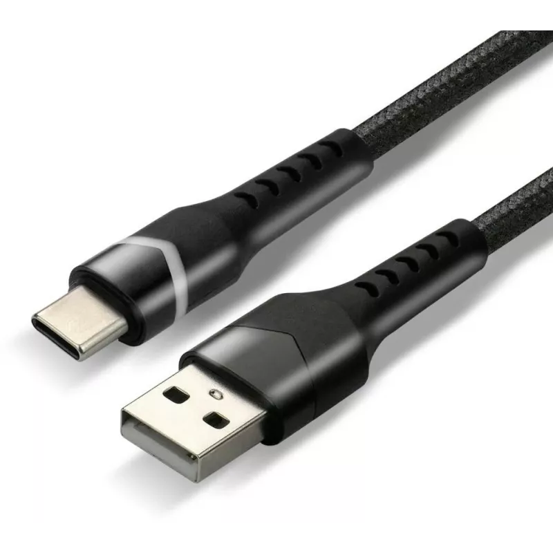 everActive CBB-1CBR Καλώδιο USB-A σε USB-C με RGB LED πλεκτό 1m 3A Μαύρο