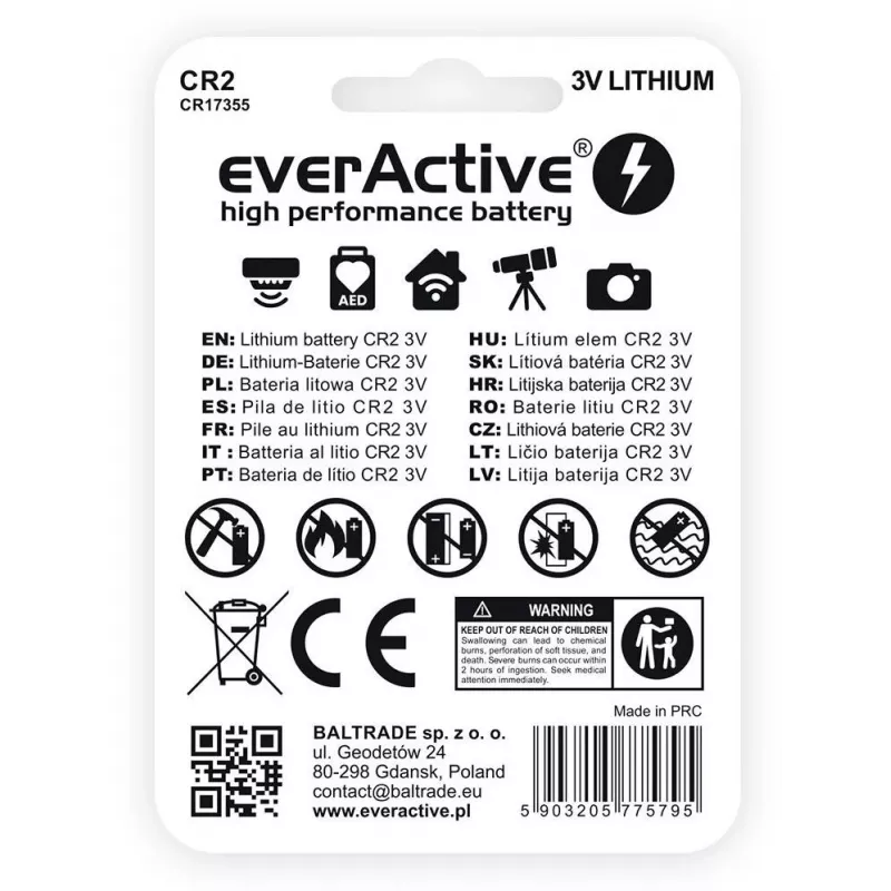 everActive μπαταρία λιθίου CR2 3V 850mAh (συσκευασία 1 τεμ. blister)