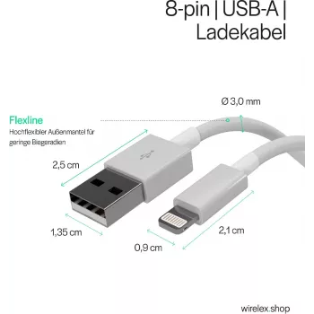 Flexline Καλώδιο φόρτισης και συγχρονισμού USB, USB-A σε 8-Pin (Lightning), 2.0, ABS, Λευκό, 5,0 m (FL31-12048)