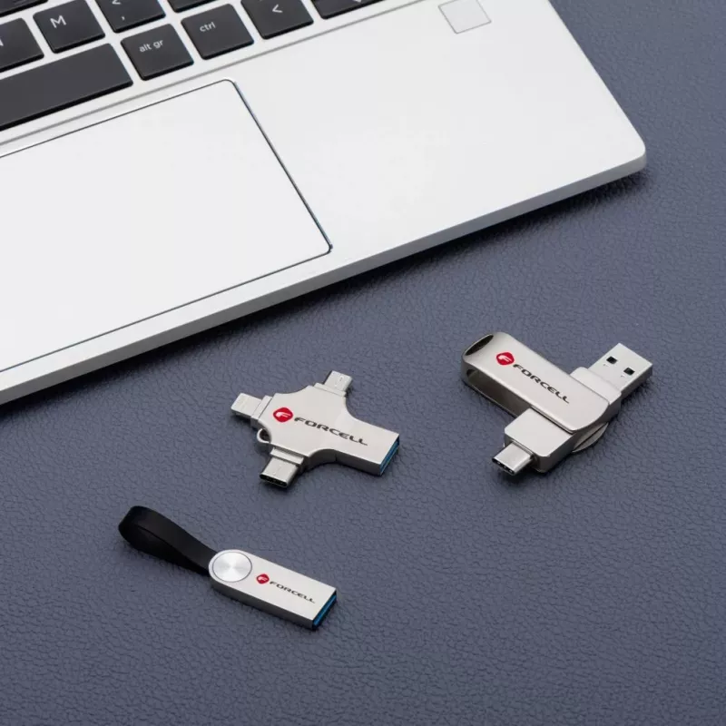 Forcell Pendrive 64GB USB 3.2 Gen 1 (USB-A / USB-C) F-Data Metal Duo ασημί