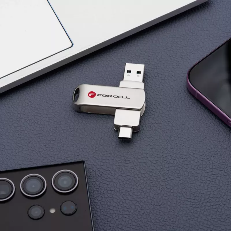 Forcell Pendrive 64GB USB 3.2 Gen 1 (USB-A / USB-C) F-Data Metal Duo ασημί
