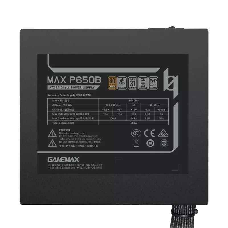 GAMEMAX MAX P650B 650W Bronze Μη Modular Τροφοδοτικό