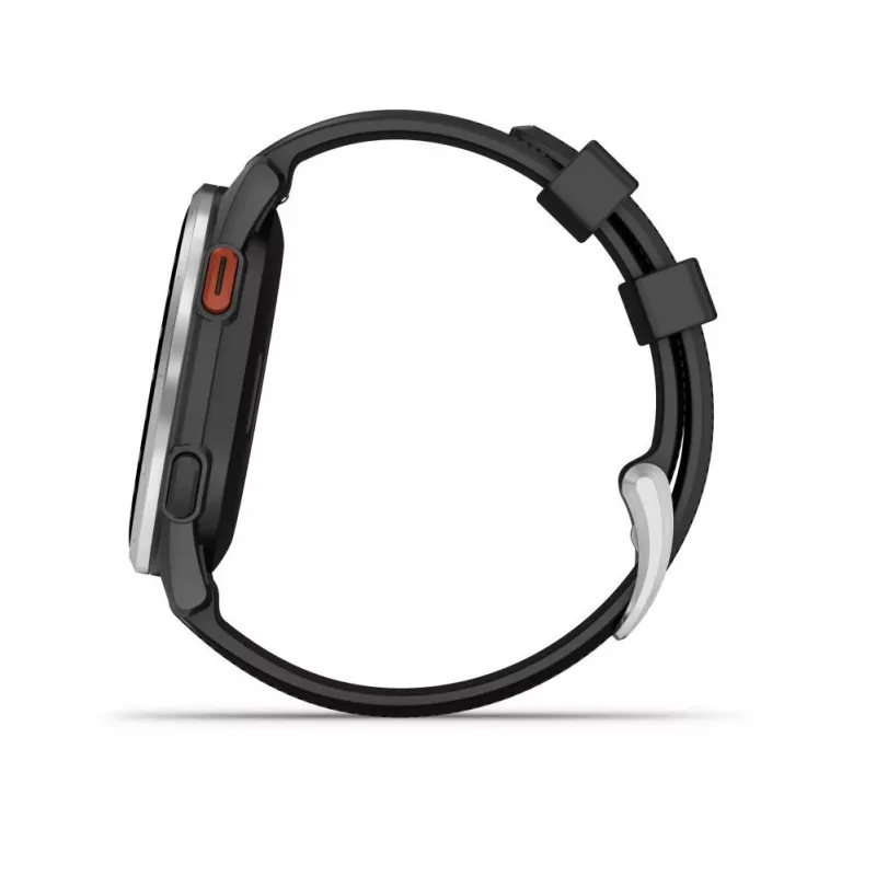 Garmin Approach S44 Ασημί Στεφάνη Αλουμινίου με Μαύρο Λουράκι Σιλικόνης