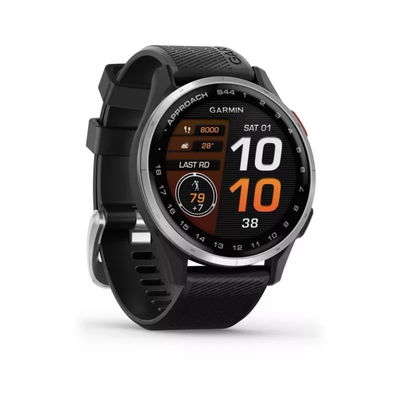Garmin Approach S44 Ασημί Στεφάνη Αλουμινίου με Μαύρο Λουράκι Σιλικόνης