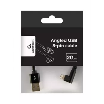 GEMBIRD Γωνιακό βύσμα πλεκτό καλώδιο USB-A σε 8-Pin Lightning 0,2 m Μαύρο