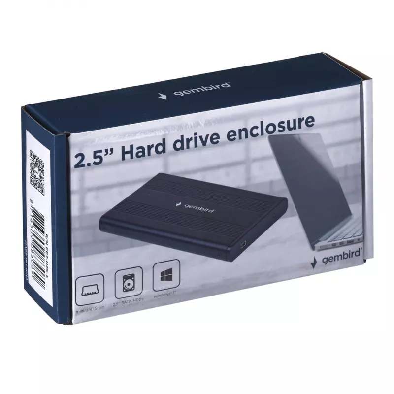 Gembird EE2-U2S-5 Εξωτερική Θήκη USB 2.0 για 2,5 ίντσες SATA HDD/SSD, Αλουμίνιο, Μαύρο