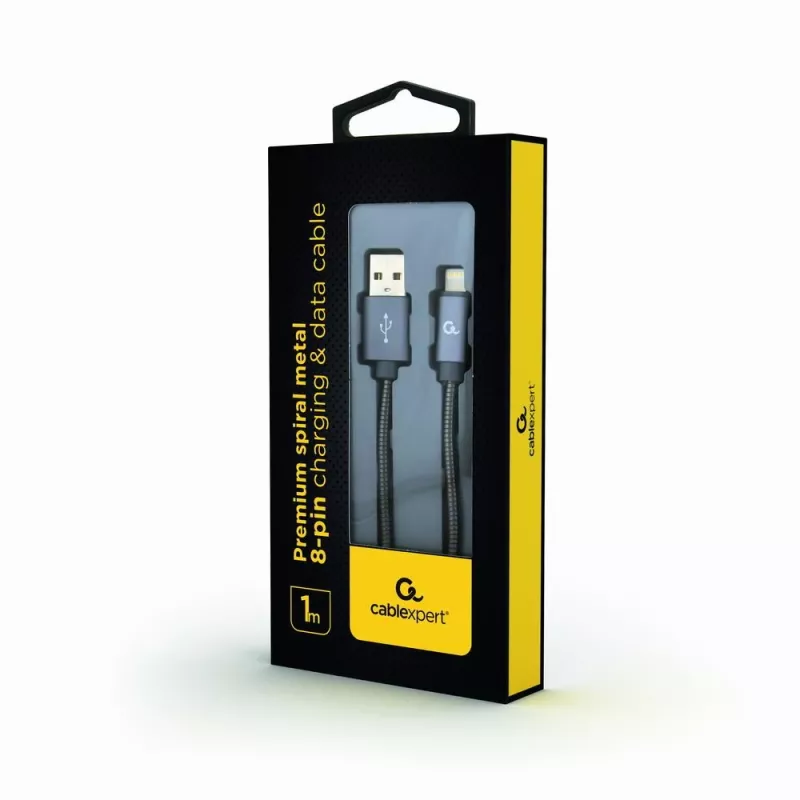 Gembird Καλώδιο USB-A σε Lightning, Premium Σπειροειδές Μέταλλο, 1m, Metallic Grey