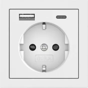 Gira πρίζα SCHUKO με τροφοδοσία USB, 2x USB-A 5V 2,1A, χωνευτή, λευκό γυαλιστερό 245970
