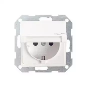Gira System 55 Πρίζα Schuko με αναδιπλούμενο καπάκι, Λευκό Σατινέ 045427
