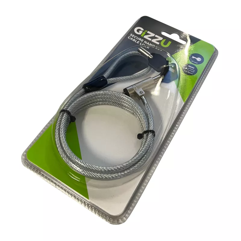 GIZZU 1,8 m Nano Key Lock Καλώδιο Ασφαλείας με Κλειδί - Μαύρο