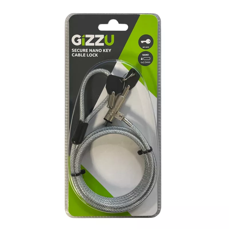 GIZZU 1,8 m Nano Key Lock Καλώδιο Ασφαλείας με Κλειδί - Μαύρο