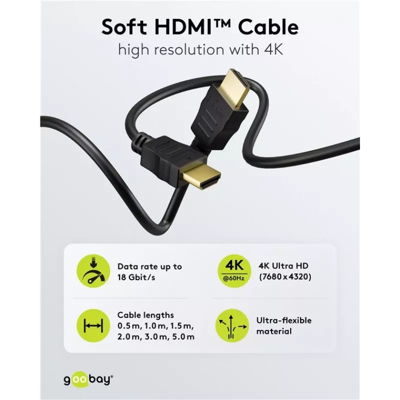 Goobay 80105 Μαλακό Καλώδιο HDMI Υψηλής Ταχύτητας με Ethernet - 5m Μαύρο