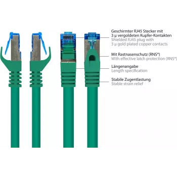 GoodConnections RNS® Cat. 6A S/FTP Καλώδιο Patch Χωρίς Αλογόνα με Προστασία Γλωττίδας, 3 m, Πράσινο