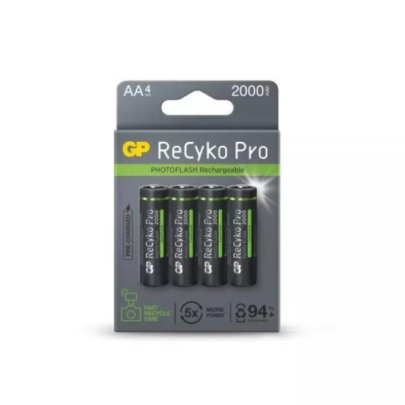 GP Μπαταρία (AA) Επαναφορτιζόμενη ReCyko+ Pro Fast Flash, NiMH, συσκευασία 4 τεμ., 2000mAh