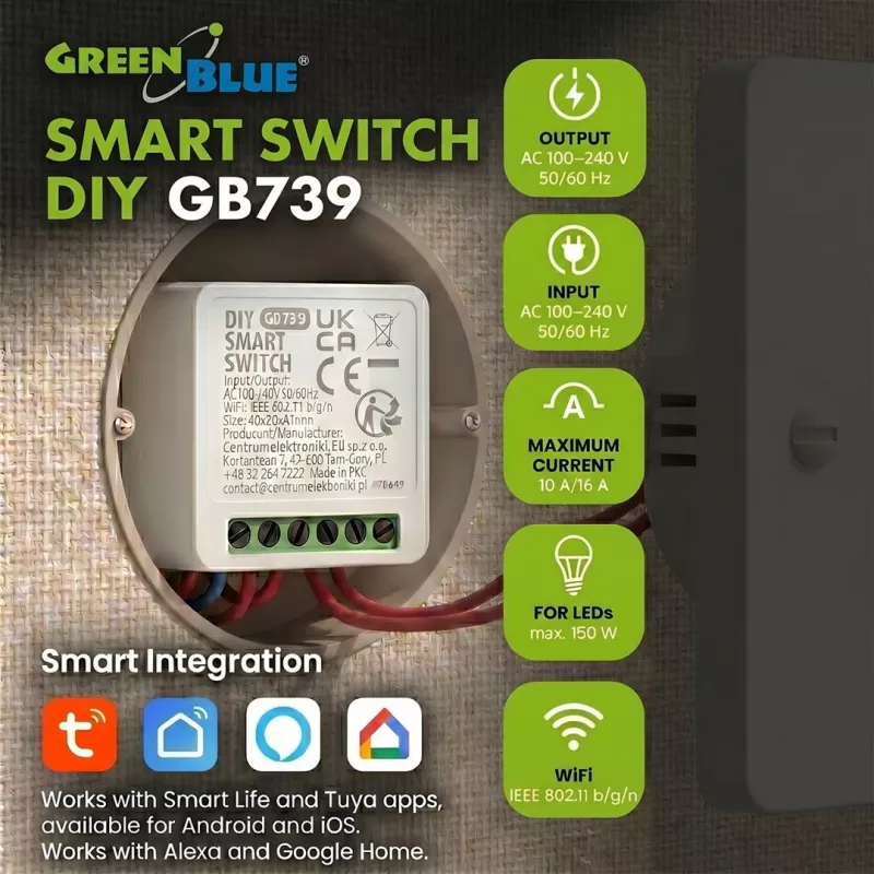 GREENBLUE Εντοιχισμένο ρελέ ελέγχου Wi-Fi GB739