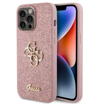 GUESS Apple iPhone 15 Pro Max Fixed Glitter 4G Metal Logo Θήκη ροζ