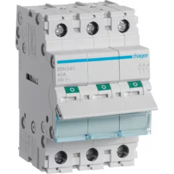 Hager SBN340 3-πολικός διακόπτης φορτίου 40A, 3 μονάδες τοποθέτηση σε ράγα DIN