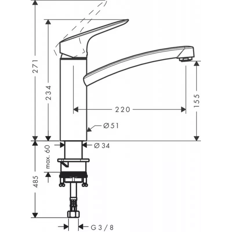 HANSGROHE Logis 160 Μπαταρία κουζίνας, περιστρεφόμενο στόμιο, Χρώμιο