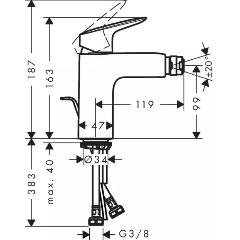 HANSGROHE Logis Bidet Mixer 71200000 με σύνδεση χωνευτής εγκατάστασης