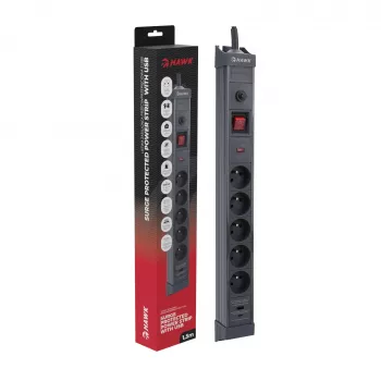 Hawk HWPS501GY Πολύπριζο 1,5m Γκρι 5 Πρίζες Schuko