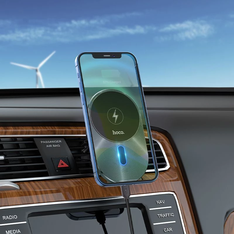 Hoco CA91 Magic Magnetic Wireless Fast Charging βάση αυτοκινήτου, 15W, γκρι