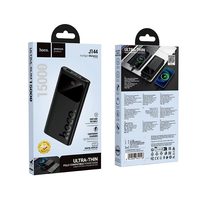 Hoco J144 Hymn Power Bank 15000mAh Μαύρο
