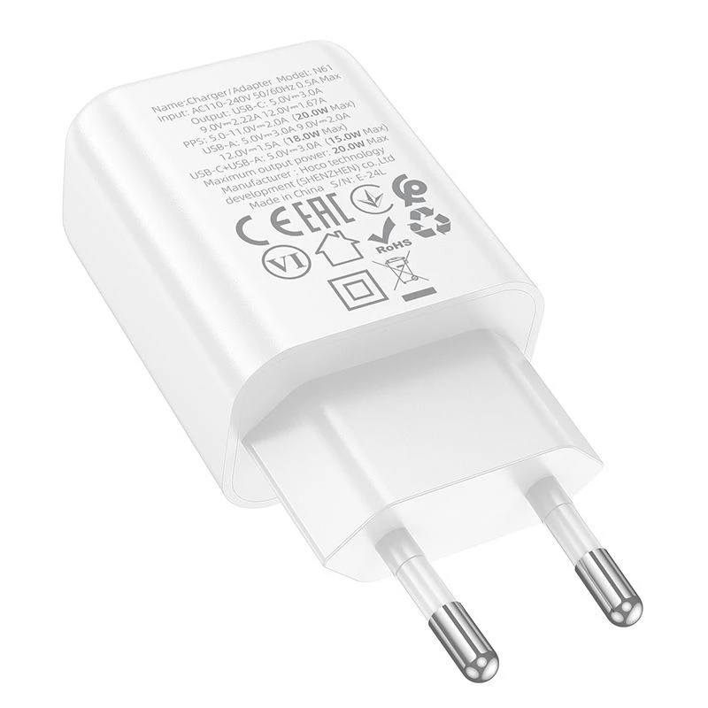 Hoco N61 Gentle PD20W+QC3.0 φορτιστής (EU) λευκό