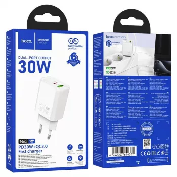Hoco N63 Gentle PD30W+QC3.0 Φορτιστής (EU) Λευκό