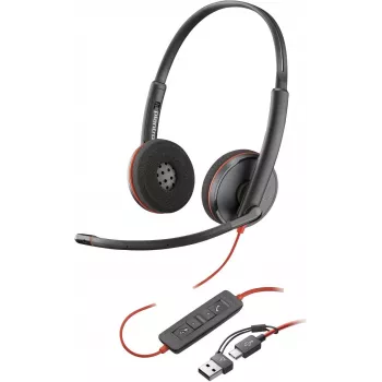 HP Poly Blackwire 3220 Stereo USB-C ενσύρματο headset + προσαρμογέας USB-C/A, μαύρο