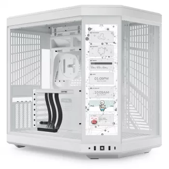 HYTE Y70 Touch κουτί Mid-Tower, λευκό, οθόνη LCD αφής 14,1 ιντσών, tempered glass, E-ATX/ATX/mATX/Mini-ITX