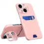 iLike Apple iPhone 14 Θήκη δερμάτινη Stand Cover με θήκη καρτών και βάση ροζ