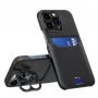 iLike Apple iPhone 14 Pro Δερμάτινη Stand Θήκη Κάλυμμα με Θήκη Καρτών και Βάση Μαύρο