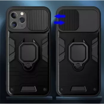iLike Apple iPhone 14 Pro Max Ring Lens Case Μαύρο - Υβριδική προστατευτική θήκη με ενσωματωμένο δακτύλιο, προστασία φακού κάμερας, αντικραδασμική, συμβατή με ασύρματη φόρτιση