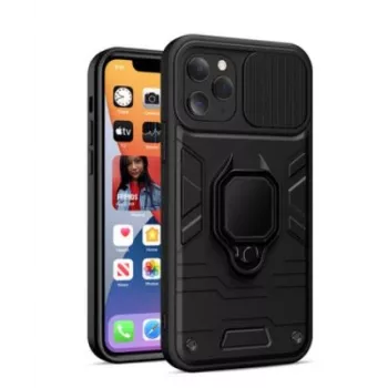 iLike Apple iPhone 14 Pro Max Ring Lens Case Μαύρο - Υβριδική προστατευτική θήκη με ενσωματωμένο δακτύλιο, προστασία φακού κάμερας, αντικραδασμική, συμβατή με ασύρματη φόρτιση