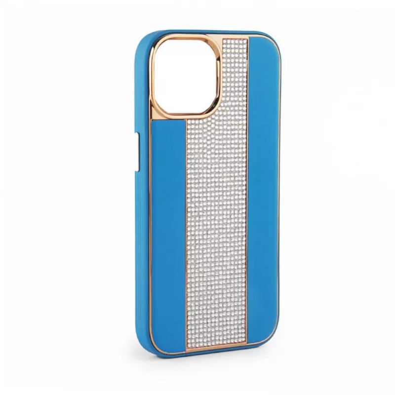 iLike Apple iPhone 15 Pro Max Θήκη με διαμάντια και δέρμα μπλε