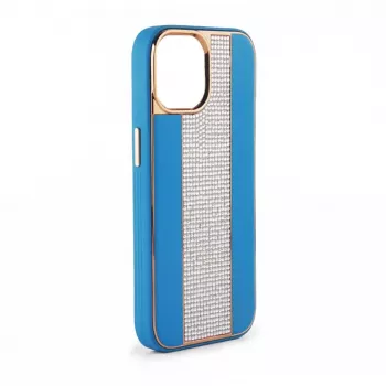 iLike Apple iPhone 15 Pro Max Θήκη με διαμάντια και δέρμα μπλε