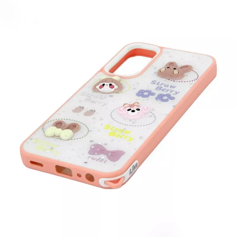 iLike Samsung Galaxy A15 Epoxy Cartoon Κάλυμμα Λευκό Ροζ