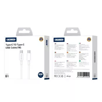 Jellico B1 Durable-Soft Universal USB-C σε USB-C Καλώδιο δεδομένων & γρήγορης φόρτισης PD 20W 1m Λευκό