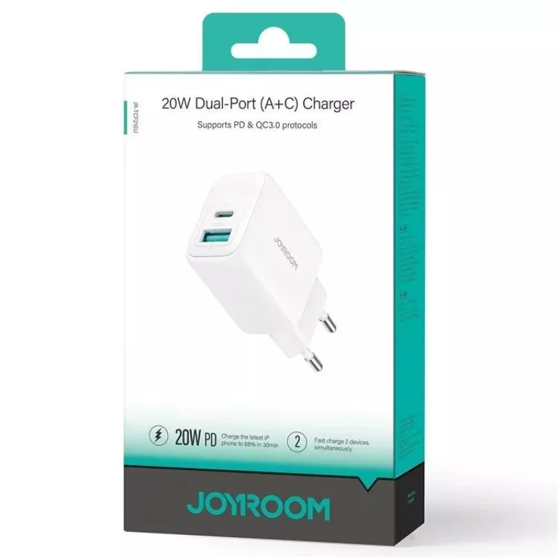 Joyroom 20W Διπλής Θύρας (USB-A + USB-C) Φορτιστής EU Plug Λευκό