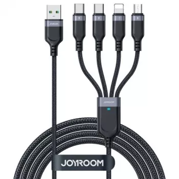 Joyroom 4-in-1 Καλώδιο USB - Lightning/ Type-C/ Type-C/ Micro USB Multi-Color Series A18, 3,5A, 1,2m, Μαύρο (S-1T4018A18c)