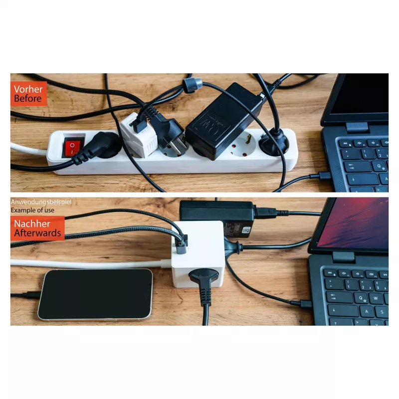 kabelmeister Κουτί Πριζών 3 Πρίζες με USB-C και USB-A, Λευκό, 2m