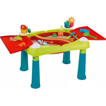 KETER Creative Fun Table τιρκουάζ/κόκκινο – 2-in-1 παιδικό τραπέζι παιχνιδιού και δραστηριοτήτων με αναστρέψιμη επιφάνεια, σκαμπό, αξεσουάρ ζωγραφικής & κατασκευών