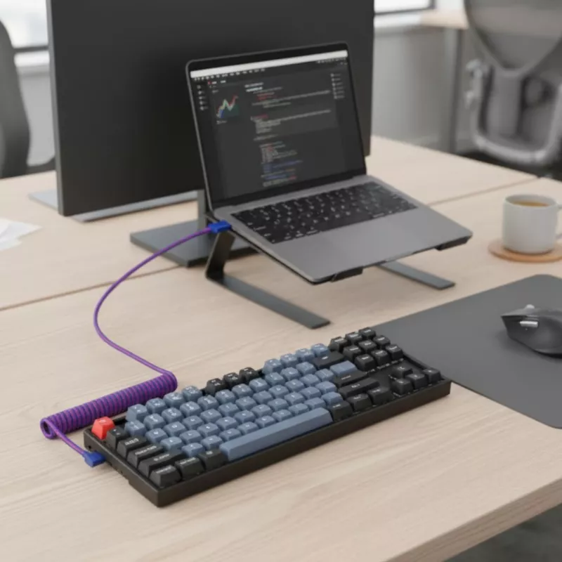 Keychron Premium Coiled Aviator Καλώδιο USB Type-C + προσαρμογέας USB-A, αποσπώμενο βύσμα Aviator, 108 cm